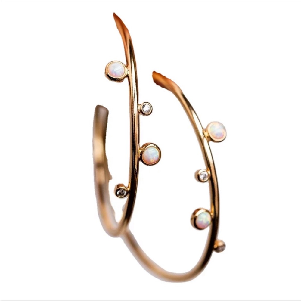 *NEW*Delicate Women’s Opal Hoop Earrings - Picture 5 of 5